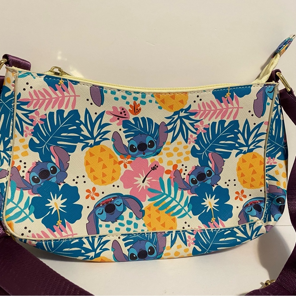 Bioworld Disney Stitch Crossbody Bag Purse Zip up Lilo + Stitch Purple Strap - Picture 2 of 7